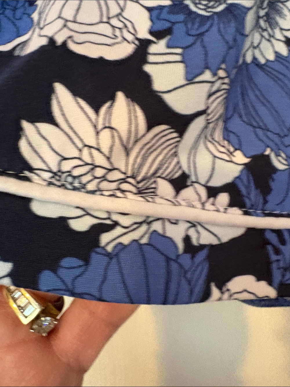 Jones New York Navy and Blue Floral Pajama Top and Bottom with White Piping - Picture 14 of 16